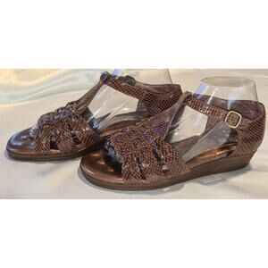 Walking Cradles Women's Fisher Sandal Dark Copper Snake Print Leather Sz 7.5 WW